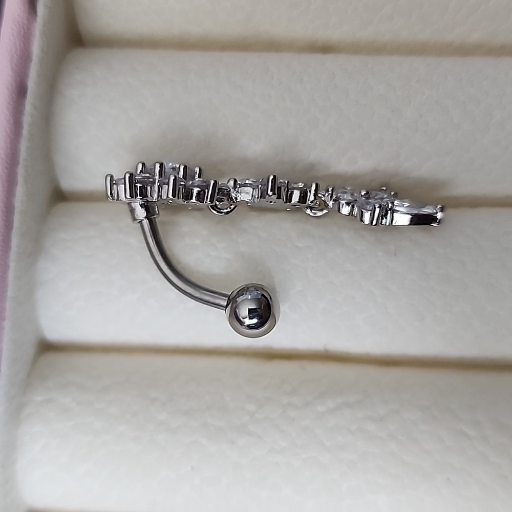 FLOWER Crystal BELLY BUTTON RING Multi GEMS - Picture 2 of 3